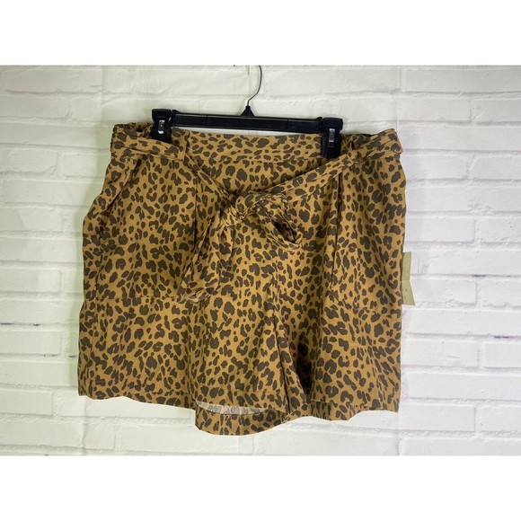 A New Day Leopard Cheetah Animal Print Elastic Waist Belted Shorts Womens XXL - Picture 1 of 10